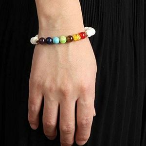 GIFT IDEA 7 Chakra White Lava Stone Bracelet